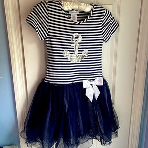 GIRLS BONNIE JEAN SAILOR DRESS with SEQUIN ANCHOR AND TUTU SKIRT